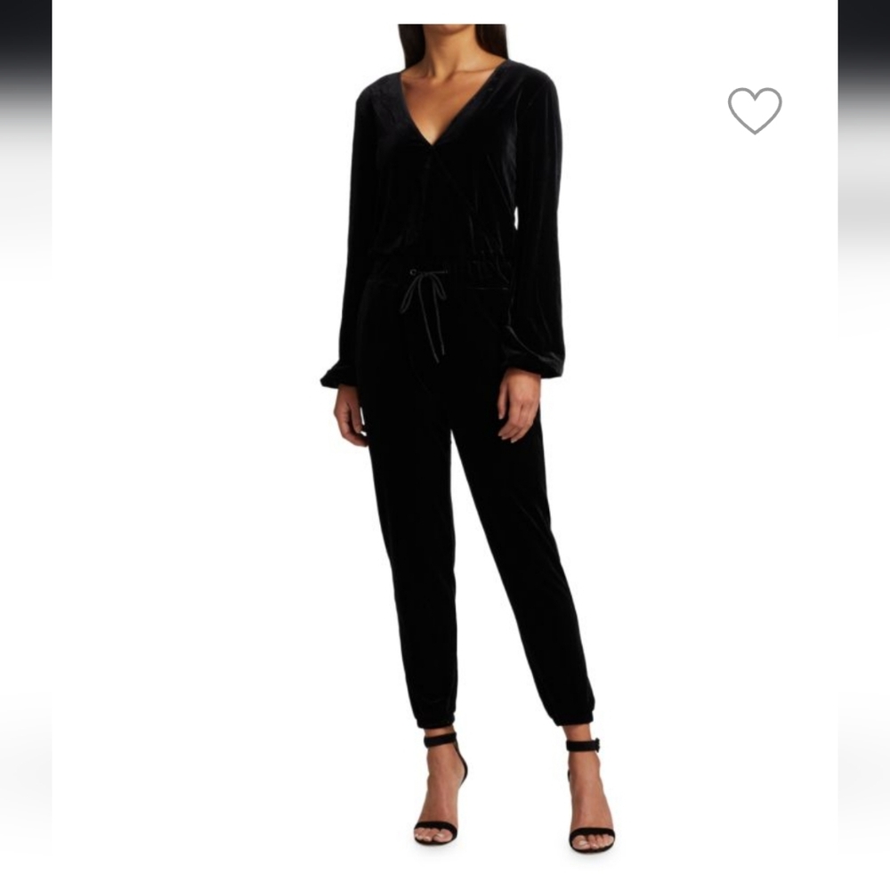 NWT Oat New York Ribbed Velour wrap Jumpsuit Black Size Large